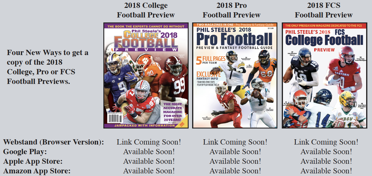 Brand New Ways get a copy of the 2018 Phil Steele Previews.